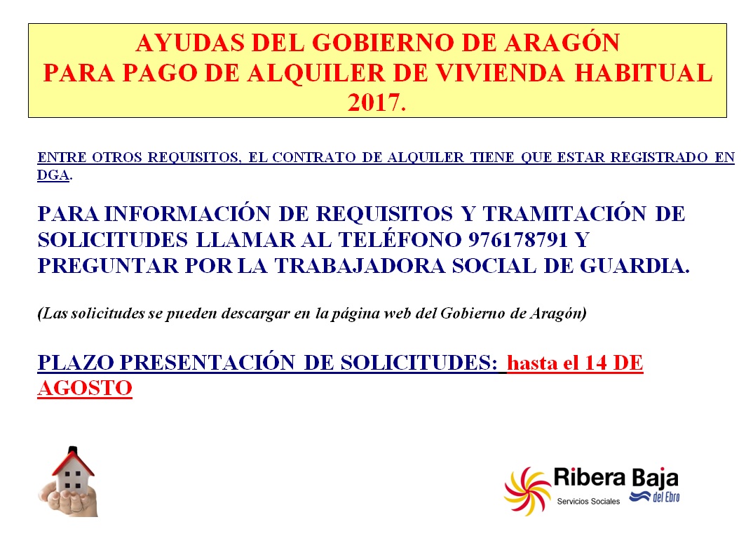 AYUDAS DEL GOBIERNO DE ARAGÓN  PARA PAGO DE ALQUILER DE VIVIENDA HABITUAL 2017.